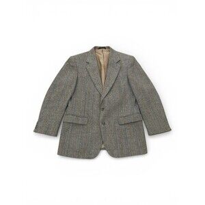 VTG Tweed Mens 40 Herringbone Pure Wool Blazer USA Sport Coat Gray Neutral